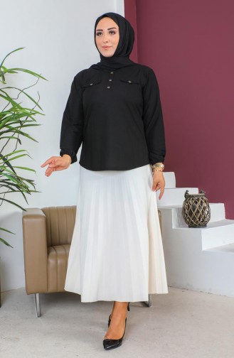 Große Bluse Mit Taschendetail 2101-03 Schwarz 2101-03