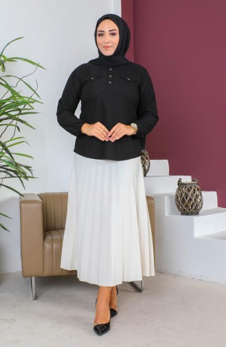 Große Bluse Mit Taschendetail 2101-03 Schwarz 2101-03