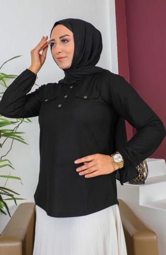 Große Bluse Mit Taschendetail 2101-03 Schwarz 2101-03