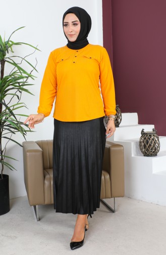 Plus Size Pocket Detailed Blouse 2101-04 Orange 2101-04