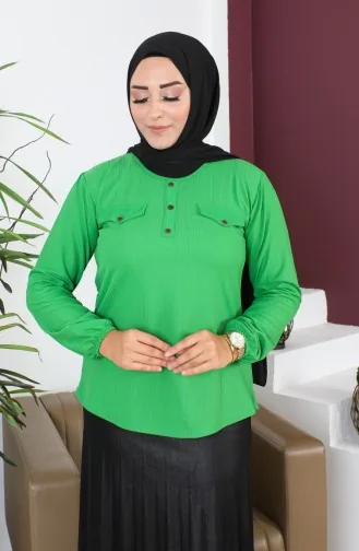 Grote Maat Zak-gedetailleerde Blouse 2101-07 Smaragdgroen 2101-07