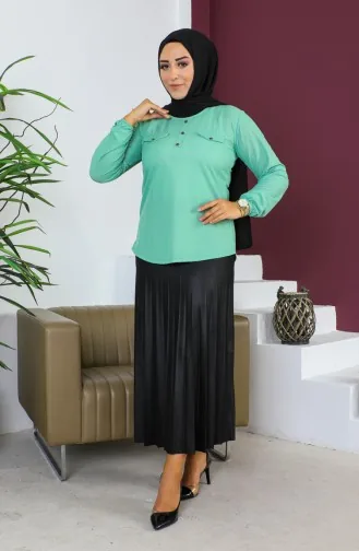 Plus Size Pocket Detailed Blouse 2101-13 Green 2101-13