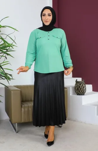 Plus Size Pocket Detailed Blouse 2101-13 Green 2101-13