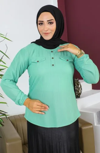 Plus Size Pocket Detailed Blouse 2101-13 Green 2101-13