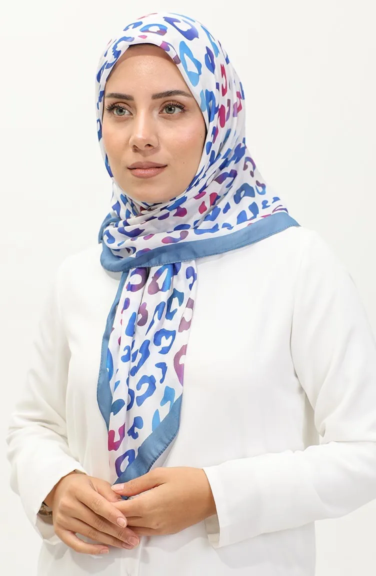 Leopar Desenli Eşarp 2057-09 İndigo Saks