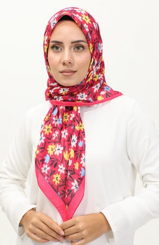 Floral Patterned Scarf 2061-11 Fuchsia Yellow 2061-11