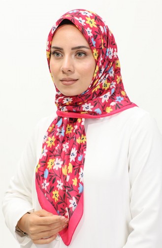 Floral Patterned Scarf 2061-11 Fuchsia Yellow 2061-11