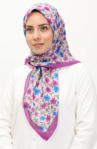 Flower Patterned Scarf 2061-12 Purple 2061-12