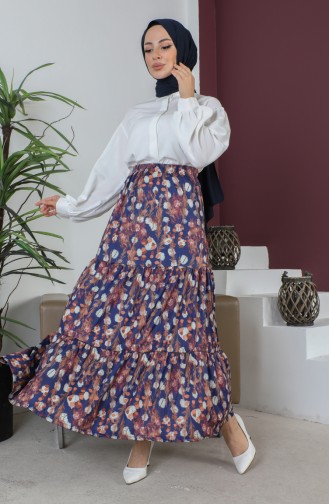 Rüschendetaillierter Hijab-Rock 1502-04 Indigo 1502-04