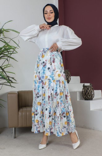 Ruffle Detailed Hijab Skirt 1502-03 Blue Ecru 1502-03
