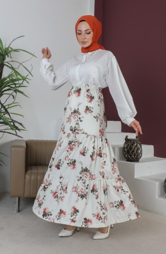 Hijabrok Met Ruches En Gedetailleerde Details 1502 1502-03 Groen Ecru 1502-03