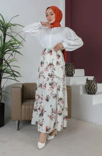 Jupe Hijab Détail Volants 1502-02 Vert Ecru 1502-02