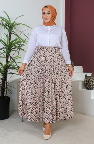 Belt Detailed Pleated Hijab Skirt 1503 1503-01 Mink 1503-01