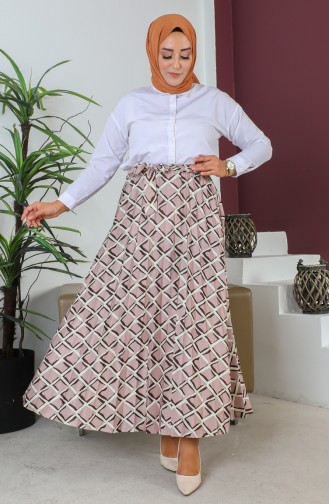 Belt Detailed Pleated Hijab Skirt 1503 1503-01 Mink 1503-01