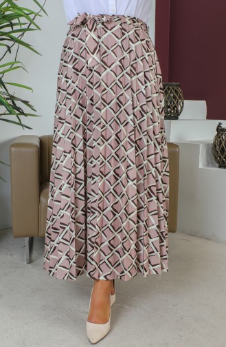 Belt Detailed Pleated Hijab Skirt 1503 1503-01 Mink 1503-01