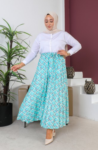 Kuşak Detaylı Piliseli Tesettür Etek 1503 1503-02 Mint Yeşili