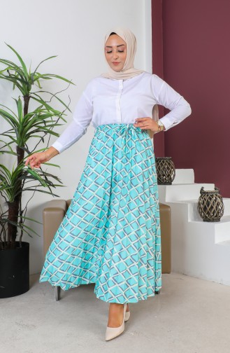 Belt Detailed Pleated Hijab Skirt 1503-04 Mint Green 1503-04