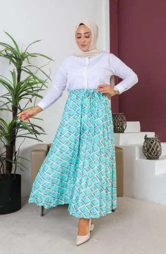 Jupe Hijab Plissée Détail Ceinture 1503-04 Vert Menthe 1503-04