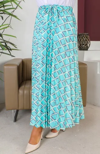 Jupe Hijab Plissée Détail Ceinture 1503-04 Vert Menthe 1503-04