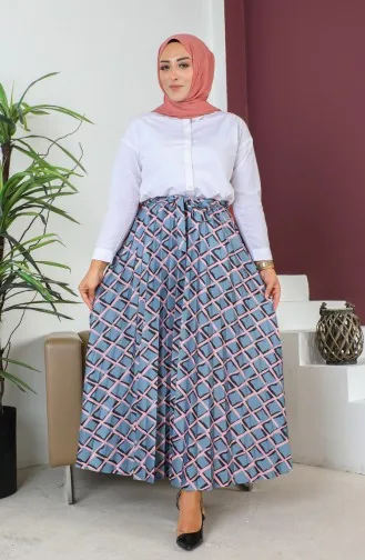 Gürteldetaillierter Plissierter Hijab-Rock 1503-03 Grau 1503-03