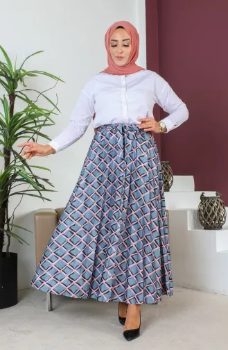 Gürteldetaillierter Plissierter Hijab-Rock 1503-03 Grau 1503-03