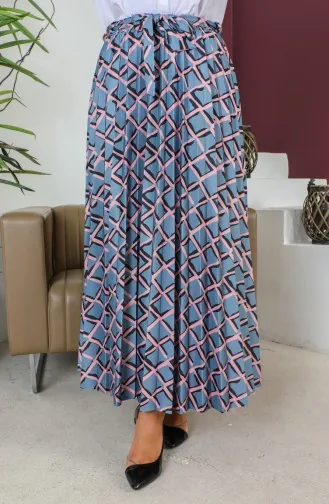 Gürteldetaillierter Plissierter Hijab-Rock 1503-03 Grau 1503-03