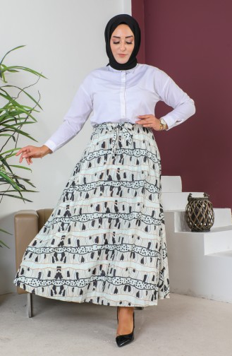 Belt Detailed Pleated Hijab Skirt 1503-02 Cream 1503-02