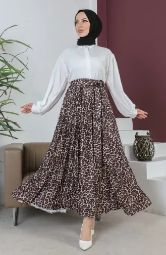 Jupe Hijab Plissée Détail Ceinture 1503-01 Marron 1503-01
