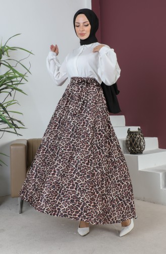 Belt Detailed Pleated Hijab Skirt 1503-01 Brown 1503-01