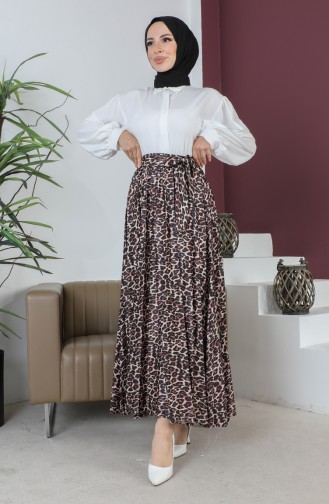 Belt Detailed Pleated Hijab Skirt 1503-01 Brown 1503-01