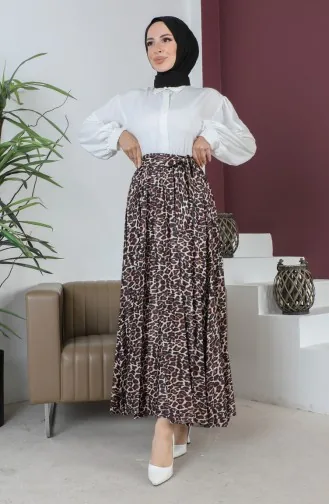 Jupe Hijab Plissée Détail Ceinture 1503-01 Marron 1503-01