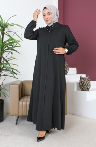 Plus Size Hidden Zippered Abaya 5056-01 Black 5056-01