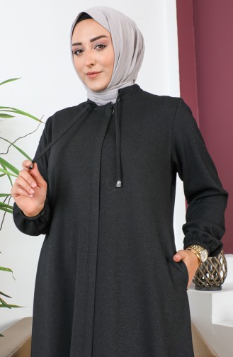 Plus Size Hidden Zippered Abaya 5056-01 Black 5056-01