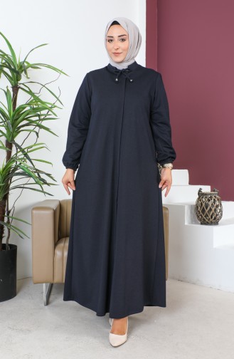 Abaya Fermeture Cachée Grande Taille 5056-02 Bleu Marine 5056-02