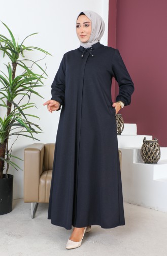 Plus Size Hidden Zippered Abaya 5056-02 Dark Blue 5056-02