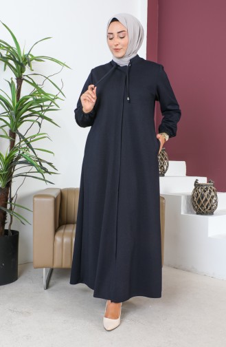 Plus Size Hidden Zippered Abaya 5056-02 Dark Blue 5056-02