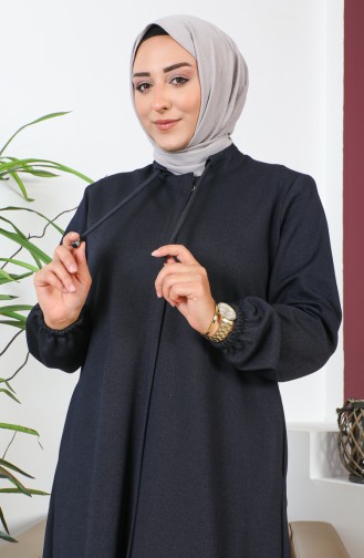 Plus Size Hidden Zippered Abaya 5056-02 Dark Blue 5056-02