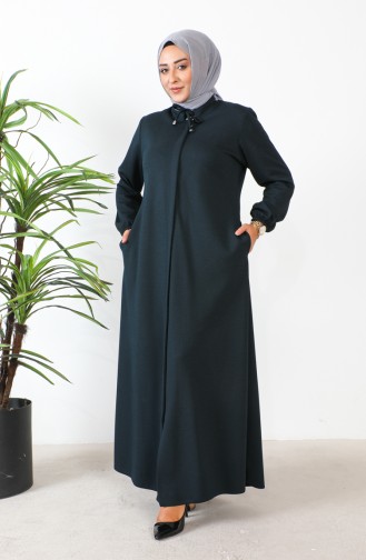 Plus Size Hidden Zippered Abaya 5056-05 Petrol 5056-05