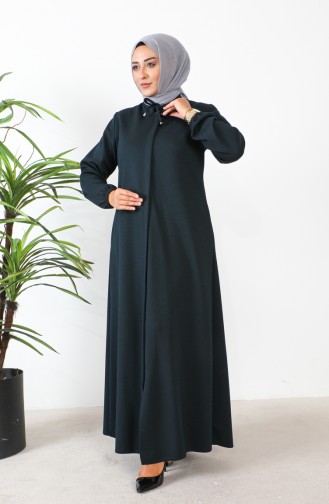 Plus Size Hidden Zippered Abaya 5056-05 Petrol 5056-05