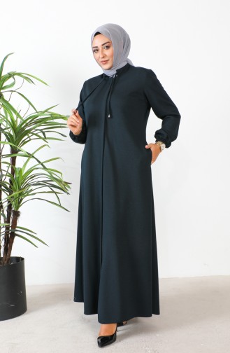 Plus Size Hidden Zippered Abaya 5056-05 Petrol 5056-05