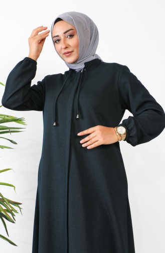 Große Abaya Mit Verstecktem Reißverschluss 5056-05 Petrol 5056-05