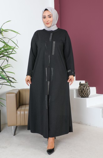 Abaya Avec Pierre Grande Taille 5057-01 Noir 5057-01