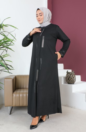 Abaya Avec Pierre Grande Taille 5057-01 Noir 5057-01