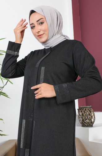 Abaya Avec Pierre Grande Taille 5057-01 Noir 5057-01