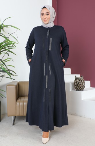 Grote Maat Stoned Abaya 5057-02 Marineblauw 5057-02