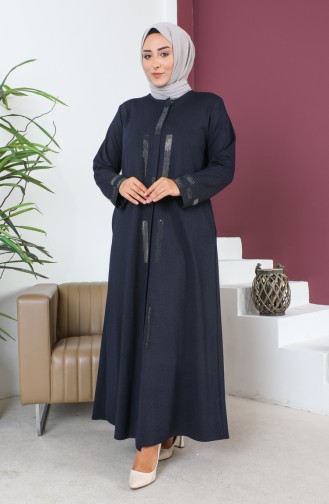 Abaya Stoned Grande Taille 5057-02 Bleu Marine 5057-02