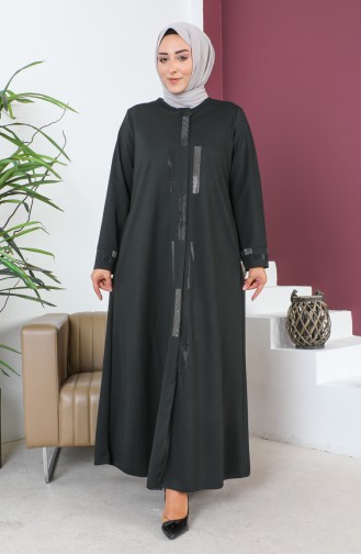 Abaya Avec Pierre Grande Taille 5057-03 Khaki 5057-03