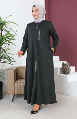 Grote Maat Stoned Abaya 5057-03 Kaki 5057-03