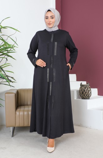 Abaya Avec Pierre Grande Taille 5057-04 Prune 5057-04