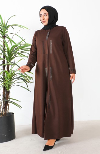 Abaya Avec Pierre Grande Taille 5057-05 Marron 5057-05